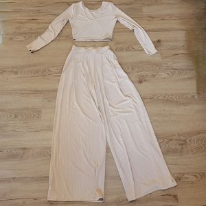 New small long sleeve crop top wide leg pant matching set